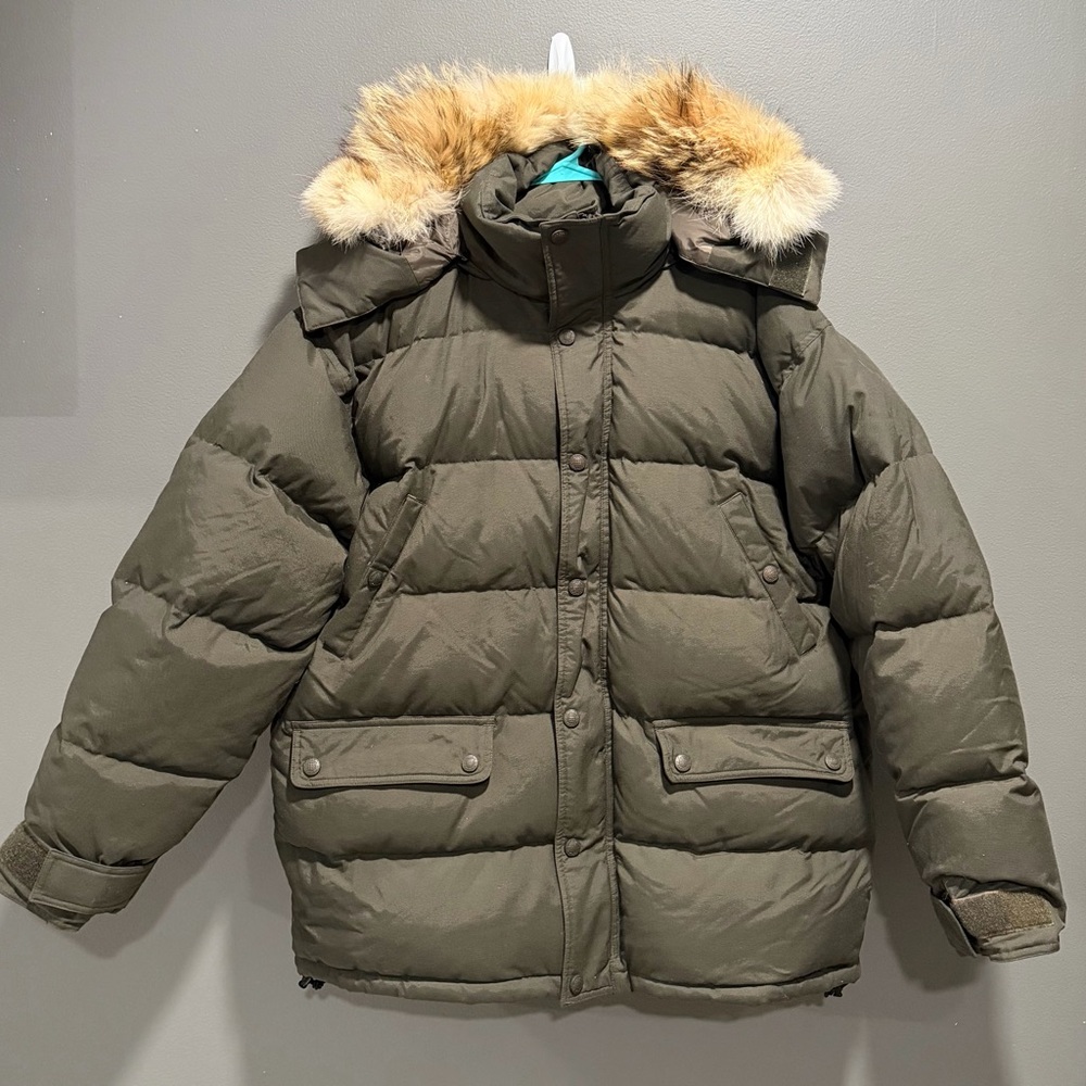 CABELA’S Premier Northern Goose Down Jacket Coyote Fur Trim Hood MEN’S LARGE L